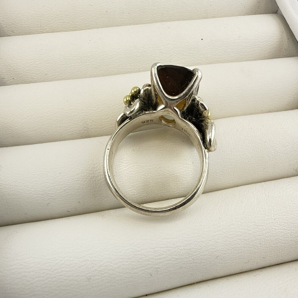 Ann King Ring Sterling Silver 18k Yellow Gold Floral Flower Smoky Quartz Size 8 - Picture 8 of 11